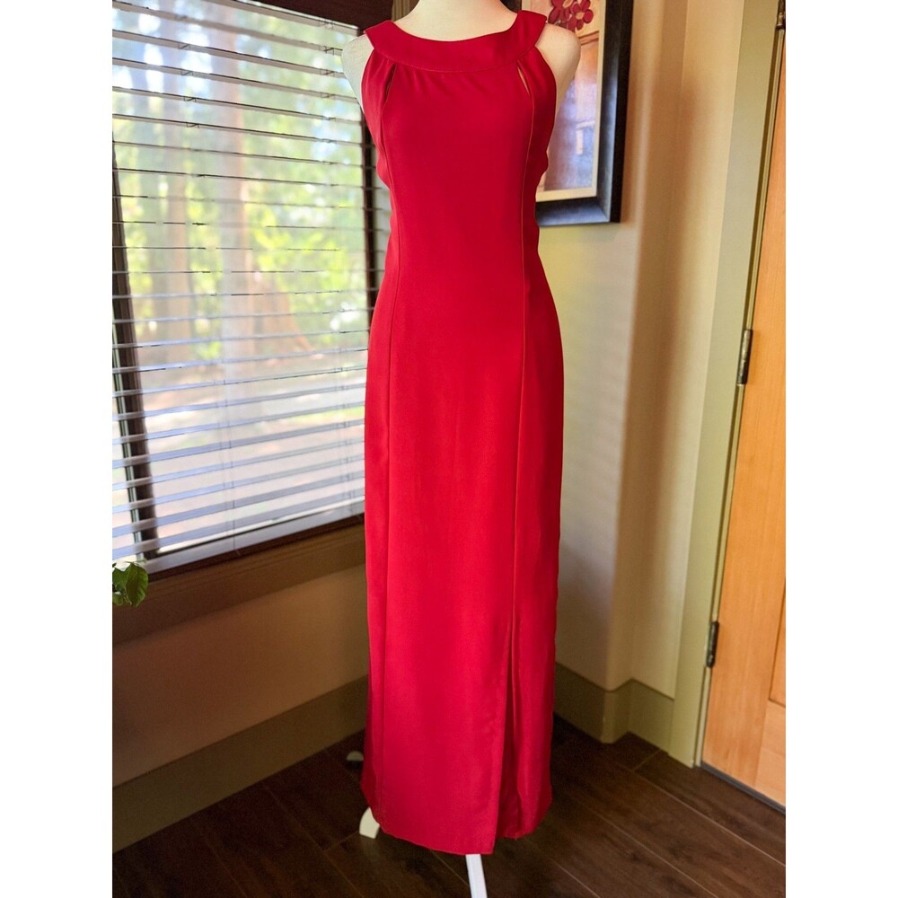 Vintage 90s Y2K Micci Red Column Maxi Gown Whimsigoth Made in USA Size S / 4-6